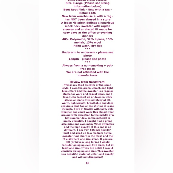 🌺SOLD ON BAY🌺 $425 Vince Alpaca Blend Sweater Pink XLarge SOFT Loose Stretch Rib - Picture 2 of 15